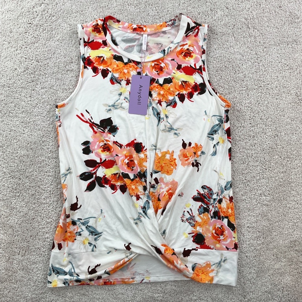 Anydoll Floral Twist Front‎ Tank Top Womens Large NWT Sleeveless